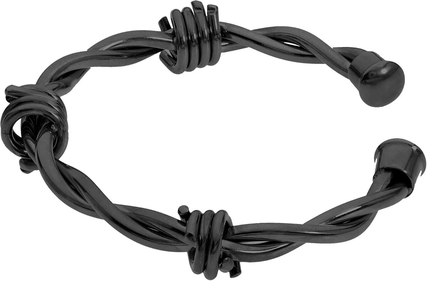 Metro Jewelry Open Stainless Steel Barbed Wire Bangle Bracelet for Men with Black or Rose Gold Ion Plating and Capped Ends 11mm Wide 8.25 Inches Long