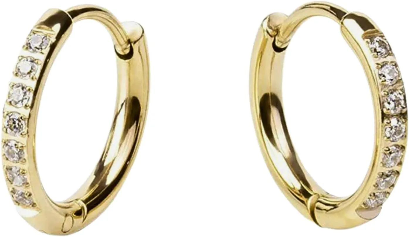 MIA Jewelry Diamond Hoop Earrings | Small Hoop Hypoallergenic Earrings | Valentines Day & Mothers Day Gifts| Gold Plated Stainless Steel | Reversible | Sparkling Stones | 10mm Diameter