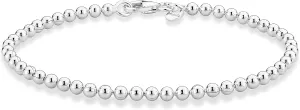 Miabella 925 Sterling Silver 3mm Round Bead Ball Chain Anklet Ankle Bracelet for Women, Jewelry Made in Italy