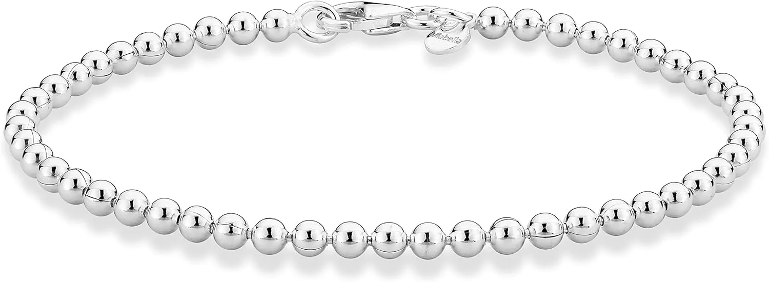 Miabella 925 Sterling Silver 3mm Round Bead Ball Chain Anklet Ankle Bracelet for Women, Jewelry Made in Italy