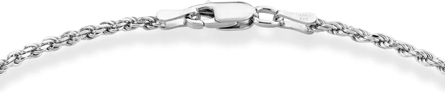 Miabella 925 Sterling Silver Italian 2mm, 3mm Diamond-Cut Braided Rope Chain Anklet Ankle Bracelet for Women, Made in Italy