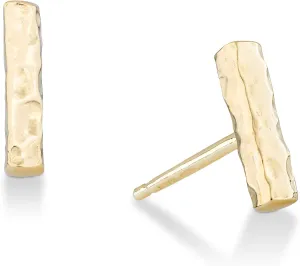 Miabella 925 Sterling Silver or 18K Gold Plated Hammered Minimalist Flat Bar Dainty Stud Earrings for Women Made in Italy