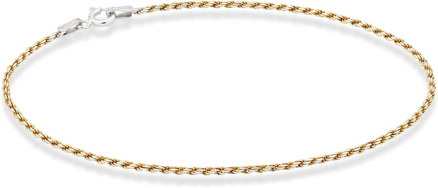 Miabella 925 Sterling Silver Solid 1.5mm Diamond-Cut Braided Rope Chain Anklet Ankle Bracelet for Women, Made in Italy
