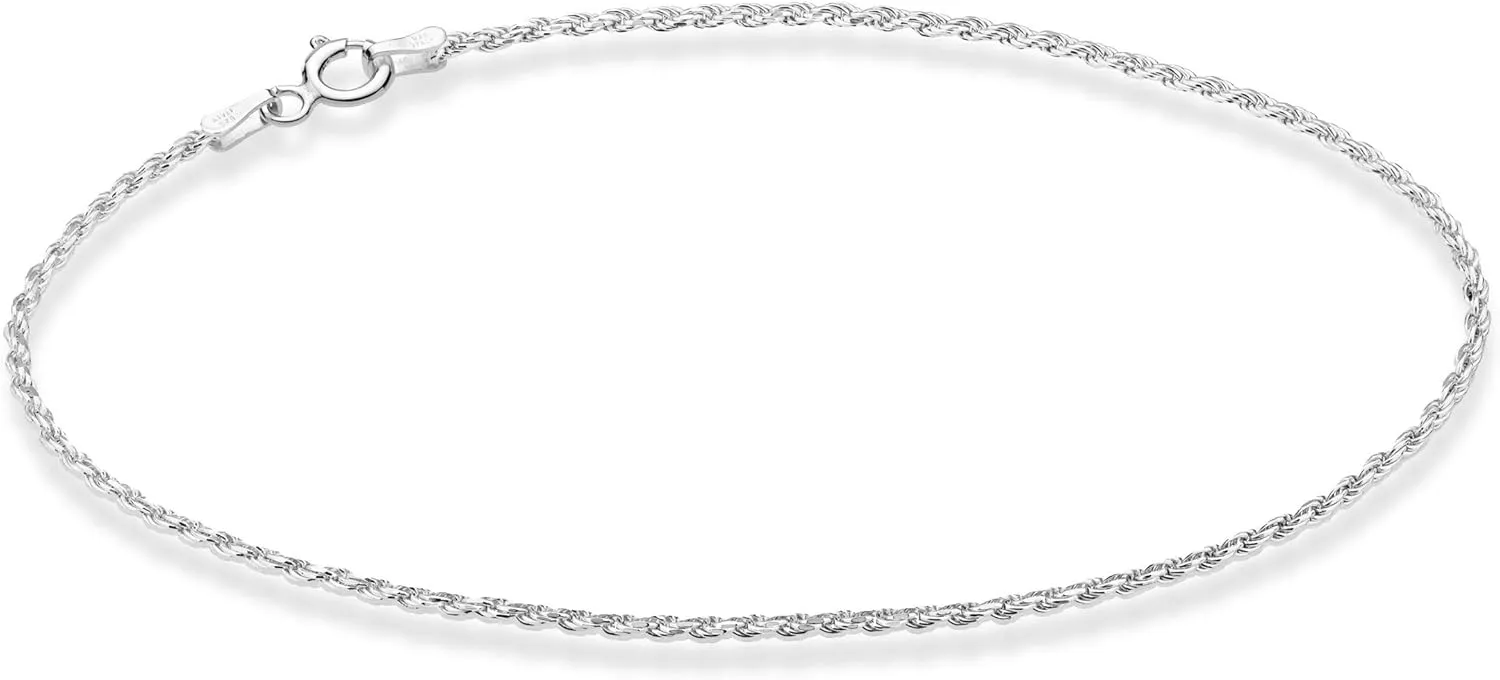 Miabella 925 Sterling Silver Solid 1.5mm Diamond-Cut Braided Rope Chain Anklet Ankle Bracelet for Women, Made in Italy