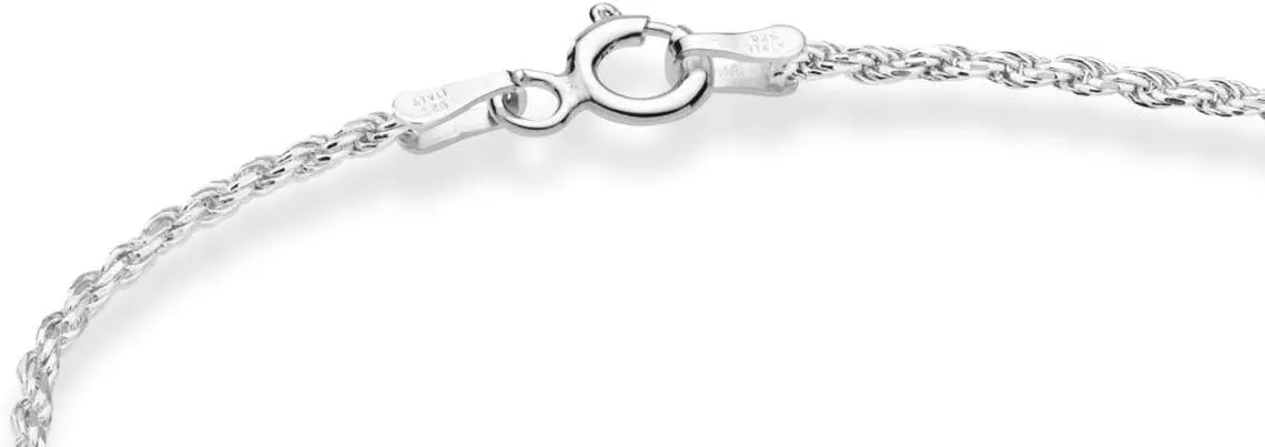 Miabella 925 Sterling Silver Solid 1.5mm Diamond-Cut Braided Rope Chain Anklet Ankle Bracelet for Women, Made in Italy