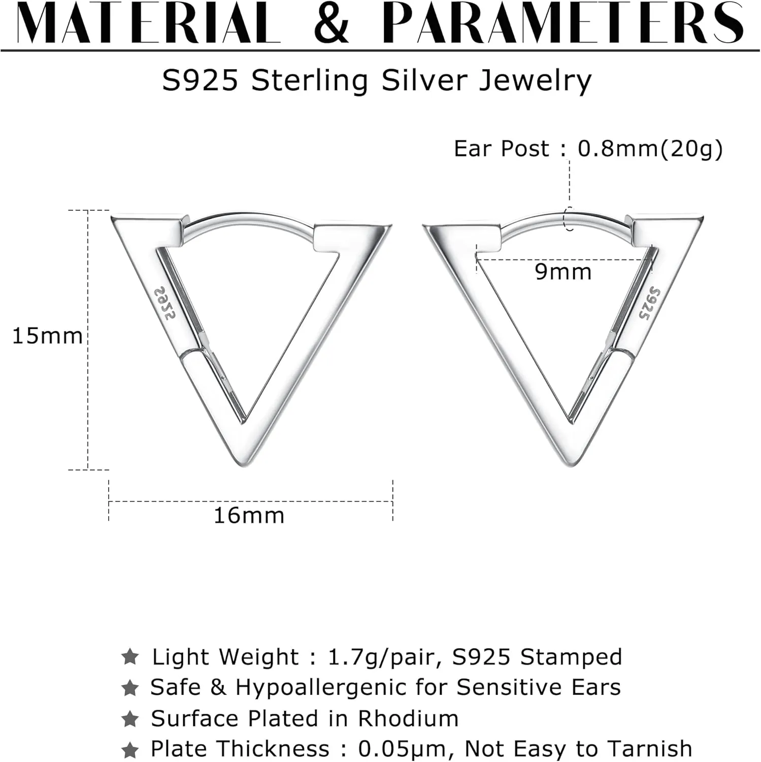 Milacolato 925 Sterling Silver Small Hoop Earrings for Women 18K Gold Plated Geometric Huggie Hoop Earrings Hypoallergenic Triangle Rectangle Heart Star Oval Hoop Earrings for Women