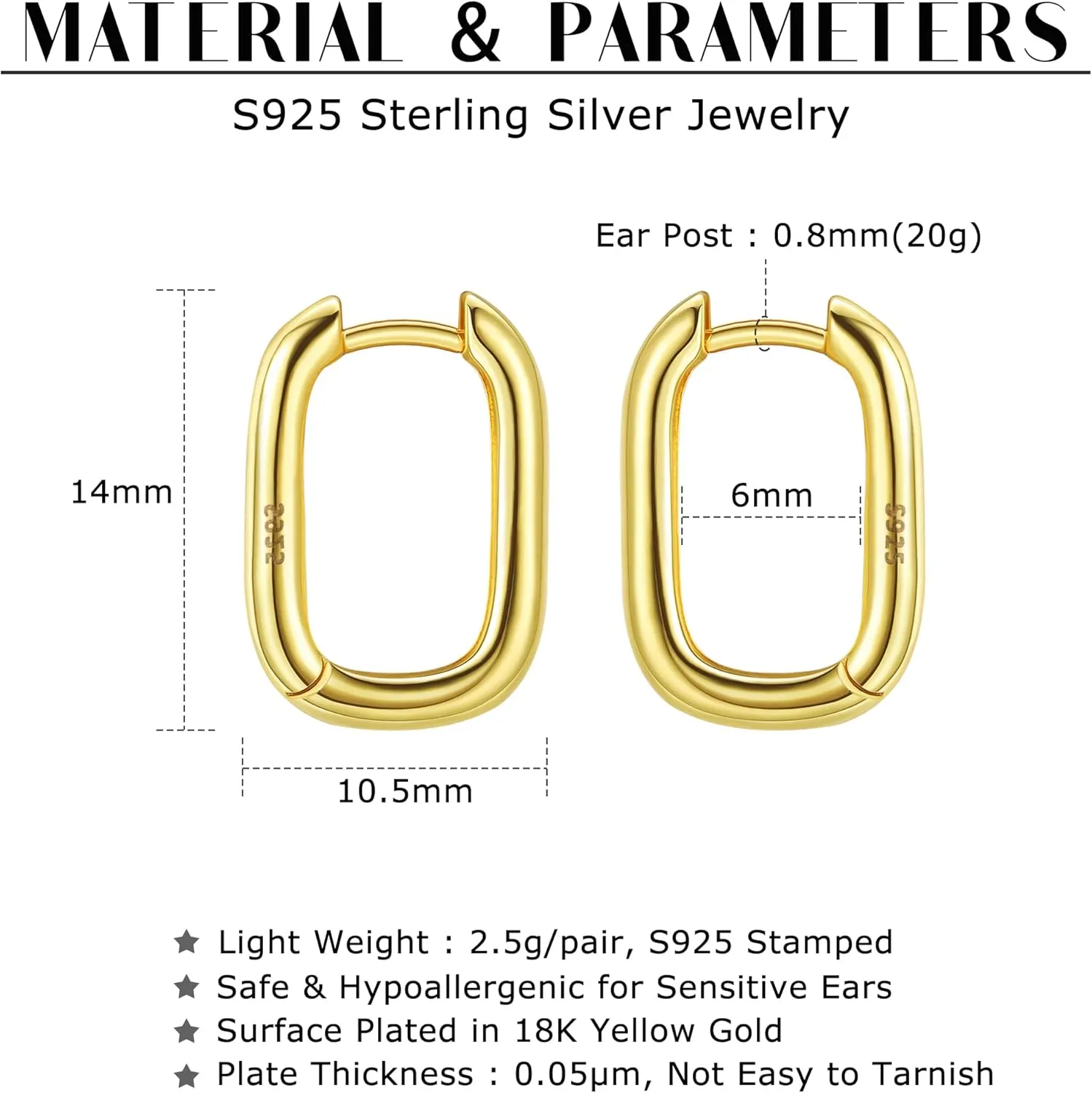 Milacolato 925 Sterling Silver Small Hoop Earrings for Women 18K Gold Plated Geometric Huggie Hoop Earrings Hypoallergenic Triangle Rectangle Heart Star Oval Hoop Earrings for Women