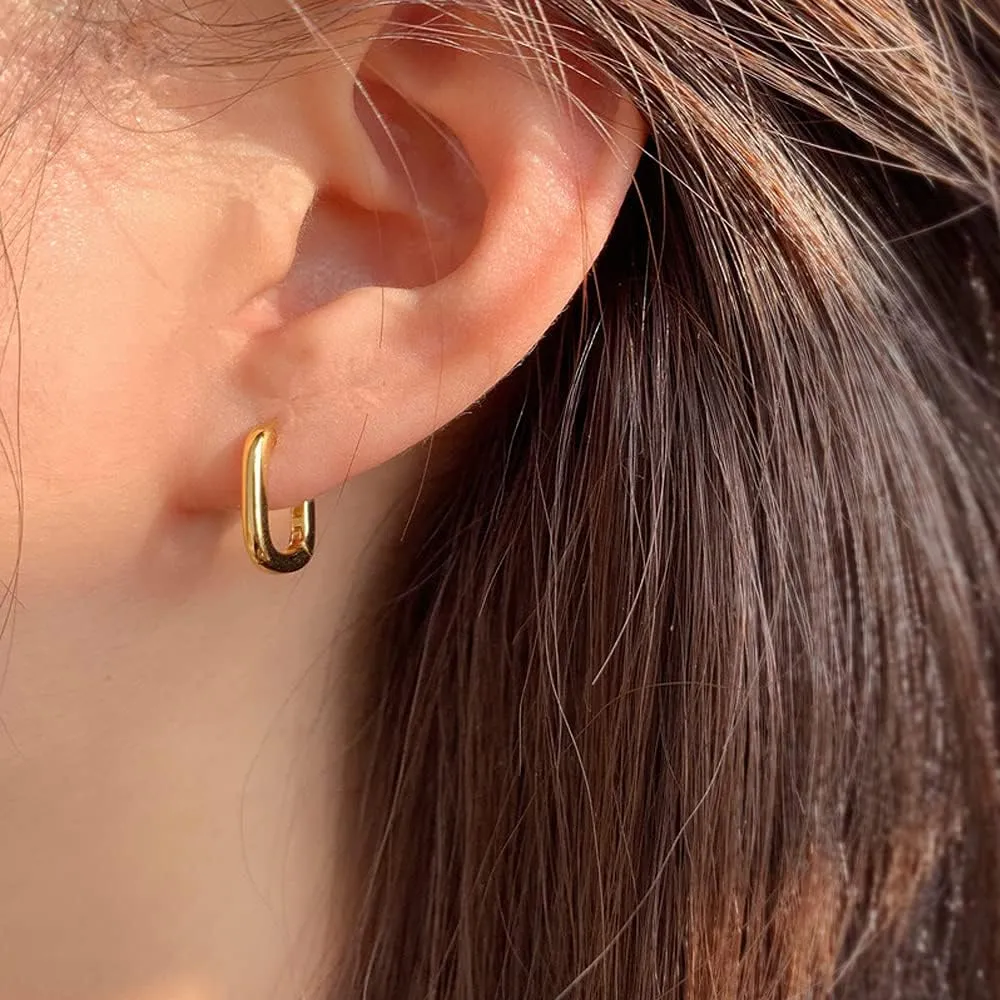 Milacolato 925 Sterling Silver Small Hoop Earrings for Women 18K Gold Plated Geometric Huggie Hoop Earrings Hypoallergenic Triangle Rectangle Heart Star Oval Hoop Earrings for Women