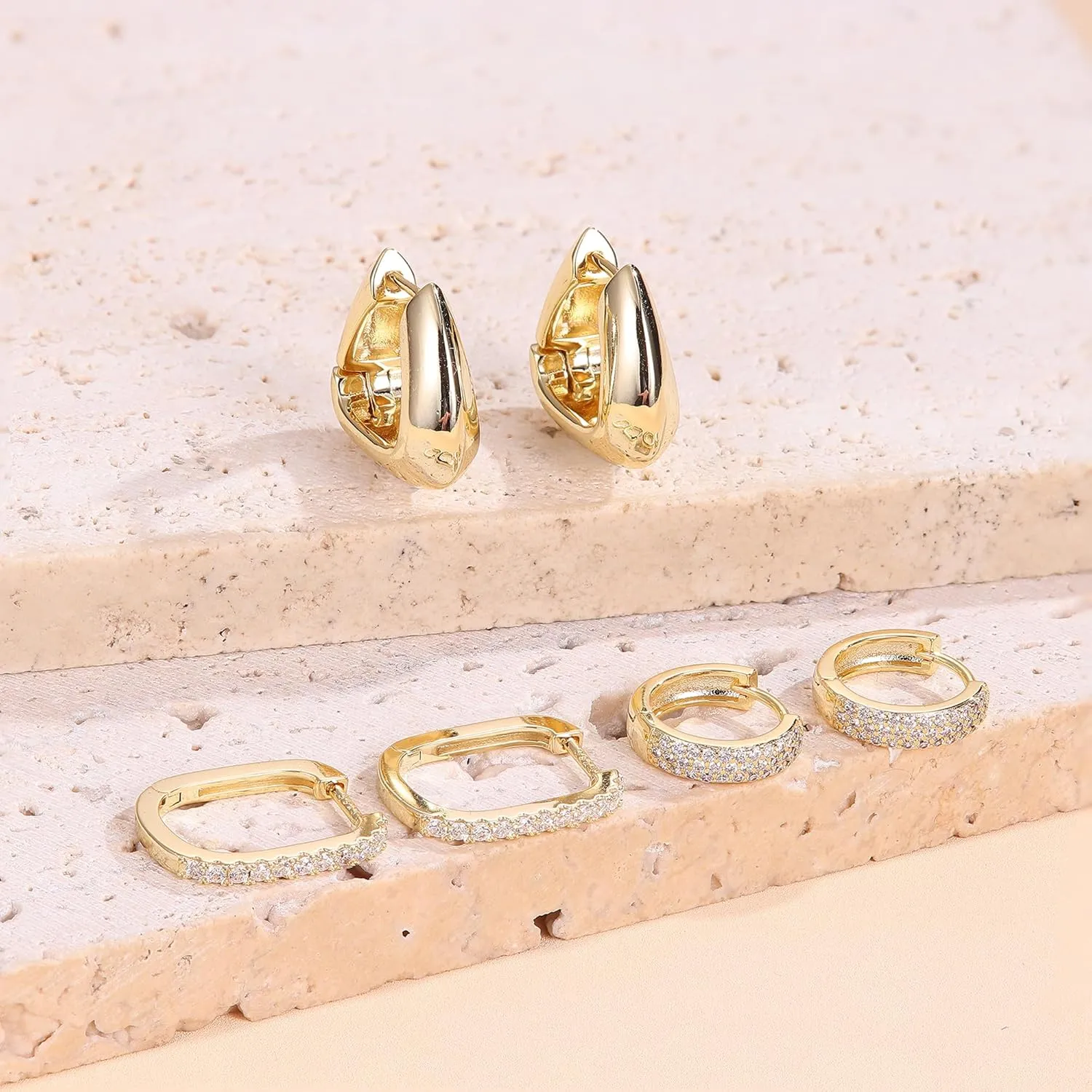 MILACOLATO Gold Hoop Earrings Set for Women 14K Gold Filled Sterling Silver Posts Small Chunky Hoop Earrings Hypoallergenic Trendy Gold Huggie Earrings Stacks 3Pairs