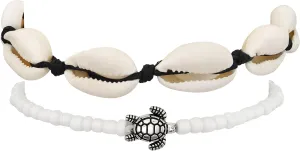 MINACHI Bohemian Ethnic Braided Rope Chain Rice Beads Anklets Set For Women Turtle Charm Foot Chain Beach Anklet Bracelet Jewelry
