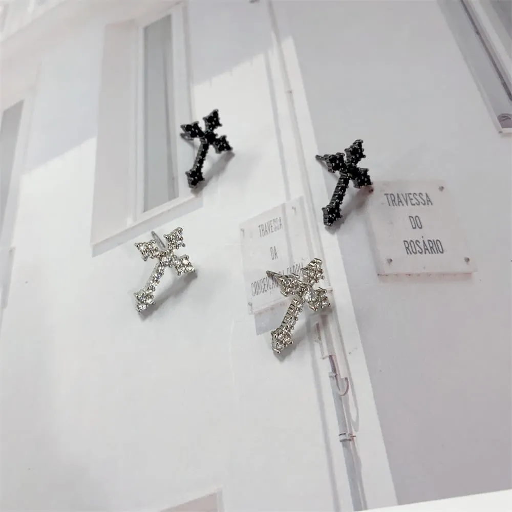 Mini CZ Cross Stud Earrings For Women Men Hypoallergenic 14K Gold Plated Religious Faith Cubic Zirconia Tiny Dainty Sparkling Crystal Cartilage Tragus Minimalist Fashion Jewelry Party Hodliay Gift