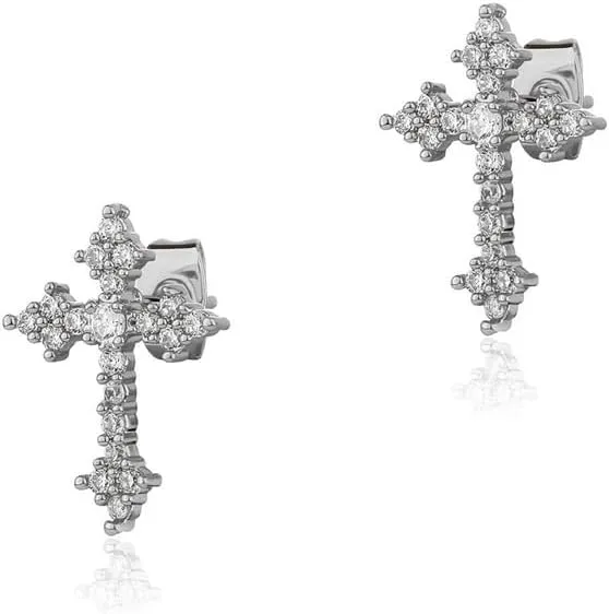 Mini CZ Cross Stud Earrings For Women Men Hypoallergenic 14K Gold Plated Religious Faith Cubic Zirconia Tiny Dainty Sparkling Crystal Cartilage Tragus Minimalist Fashion Jewelry Party Hodliay Gift
