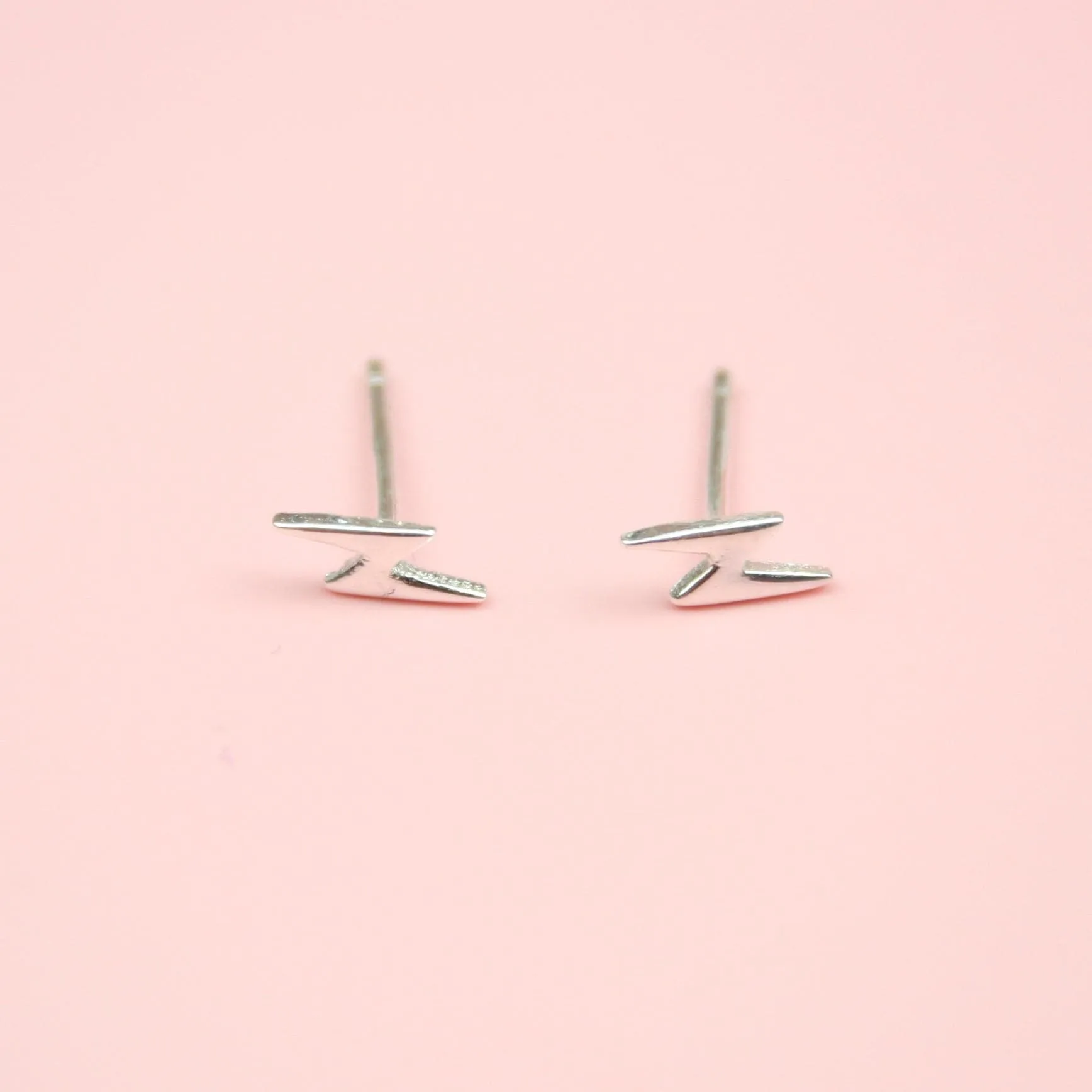 Mini Lightning Bolt Stud Earrings (Sterling Silver)