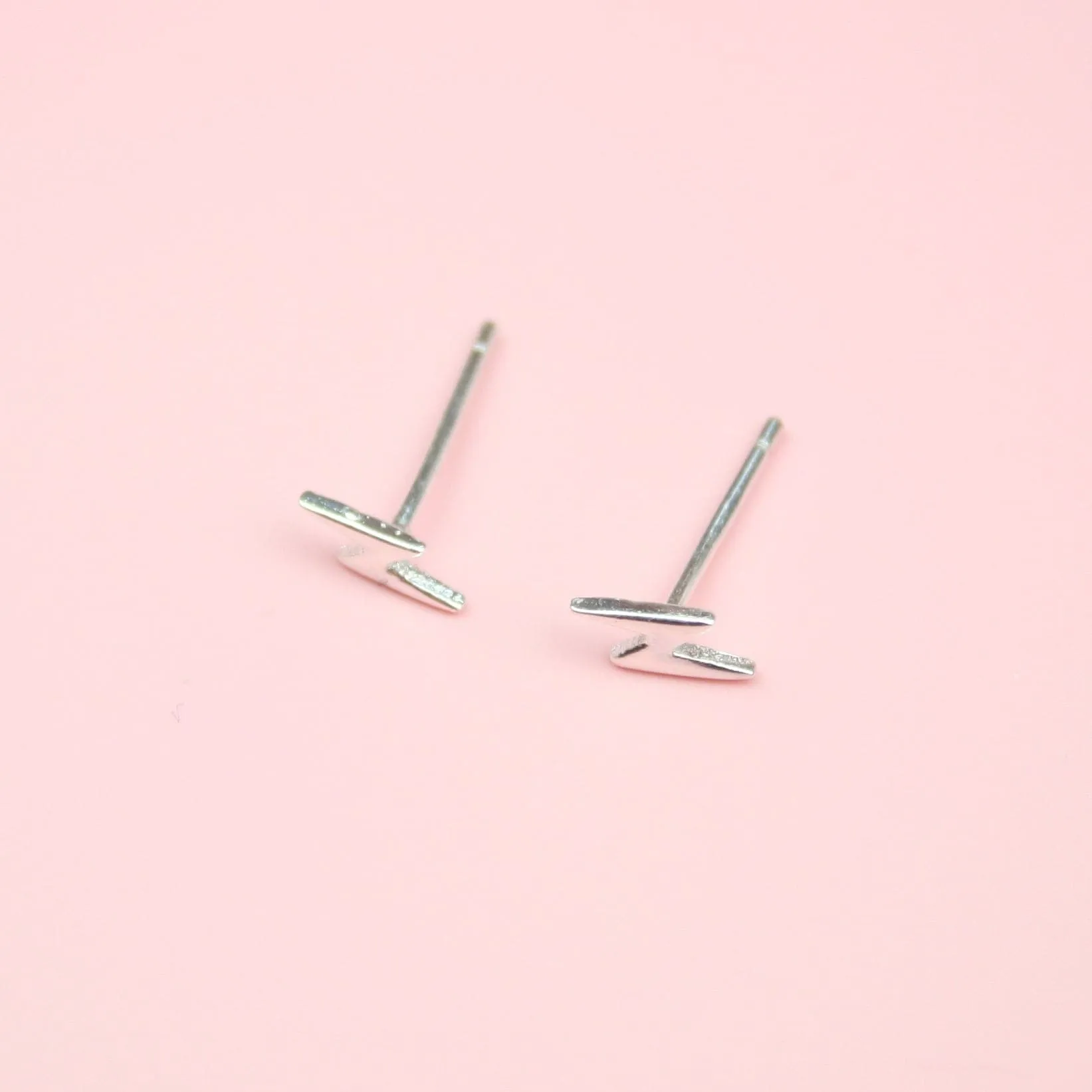 Mini Lightning Bolt Stud Earrings (Sterling Silver)