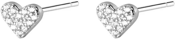 Minimalist Full CZ Heart Love Real 925 Sterling Silver Small Cartilage Stud Earrings for Women Sensitive Ear Cute Crystal Love Huggie Tiny Studs Dainty Simple Piercing Post Fashion Jewelry Gifts 6mm*5mm