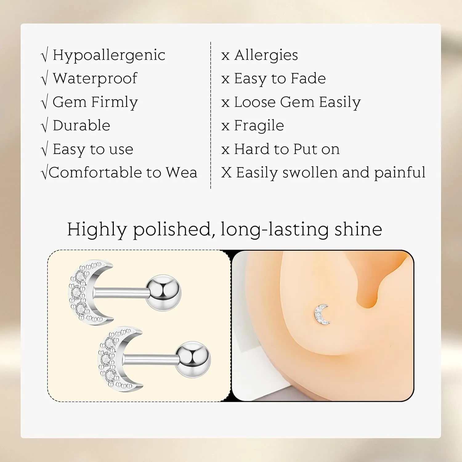 Minimalist Hypoallergenic Cartilage Earrings Set in Gold and Silver - 7 Styles, Copper Material, Surgical Steel, Screw Back, Second Hole Pierced Earrings for Sensitive Ears - Cute 5mm Ball Studs Jewelry Gift