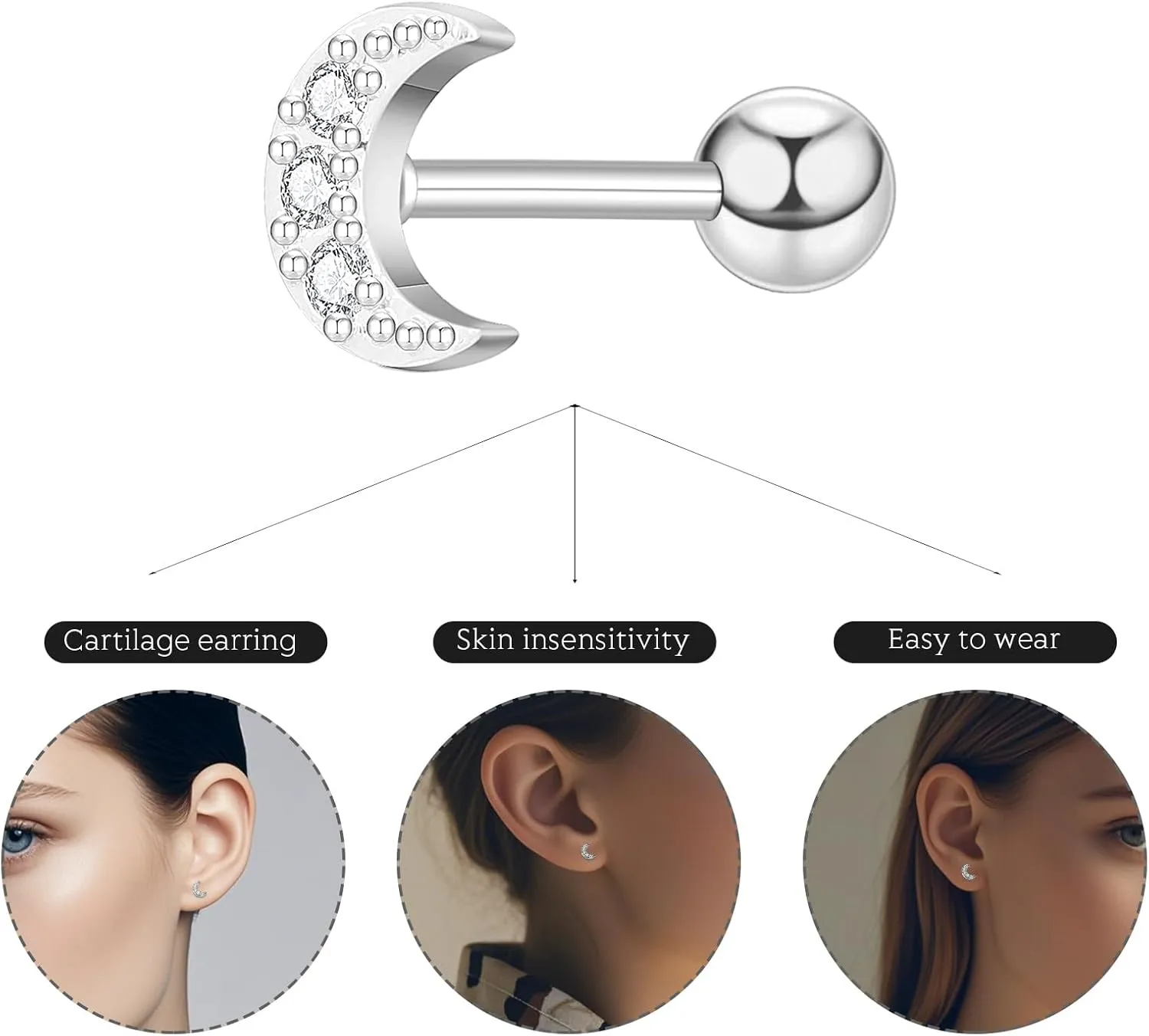 Minimalist Hypoallergenic Cartilage Earrings Set in Gold and Silver - 7 Styles, Copper Material, Surgical Steel, Screw Back, Second Hole Pierced Earrings for Sensitive Ears - Cute 5mm Ball Studs Jewelry Gift