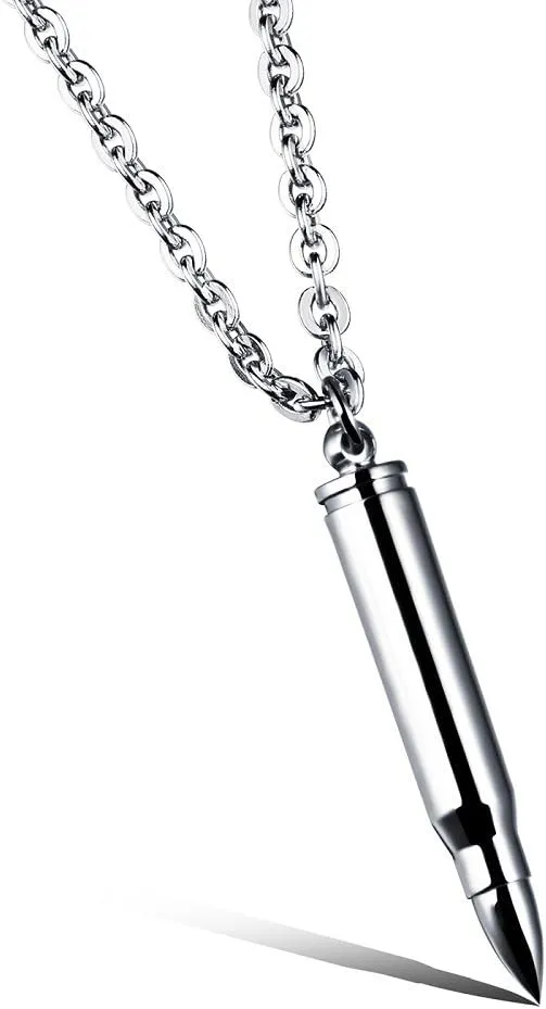 Minimalist Mens Bullet Choker Pendant Necklace for Men Women Boy Urn Cremation Prayer Stainless Steel Fashion Simple Bar Ash Memorial Bullet Chain Nice Gifts Jewelry