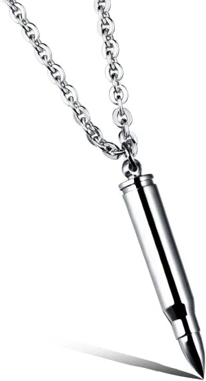 Minimalist Mens Bullet Choker Pendant Necklace for Men Women Boy Urn Cremation Prayer Stainless Steel Fashion Simple Bar Ash Memorial Bullet Chain Nice Gifts Jewelry