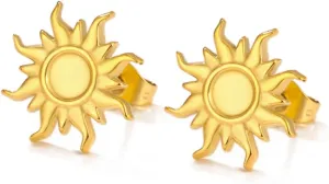 Minimalist Sun Stud Small Cartilage Earrings for Women Men Stainless Steel Boho Statement Goldtoned Sunburst Tiny Tragus Helix Studs Bohemian Sunshine Ear Piercing Trendy Jewelry
