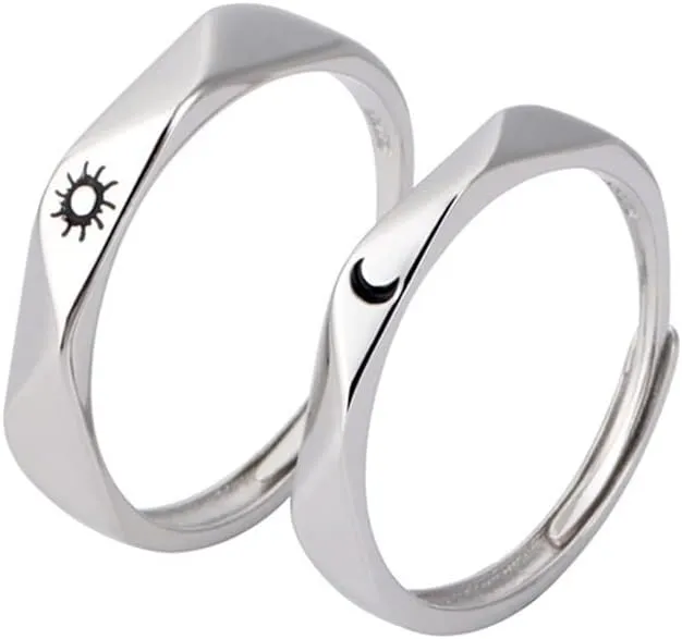 Minimalist Wedding Party Simple Women Men 1 Pair Finger Rings Set Engagement Ring Couple Jewelry Sun Moon Ring Diamond Shape