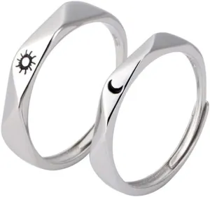 Minimalist Wedding Party Simple Women Men 1 Pair Finger Rings Set Engagement Ring Couple Jewelry Sun Moon Ring Diamond Shape