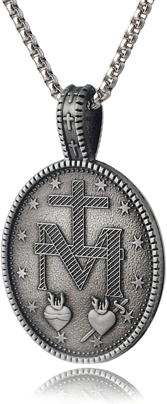 Miraculous Medal - Virgin Mary Necklace, Alloy Pendant Necklace, Fashion Religious Jewelry, Confirmation Gifts for Teenage Boys