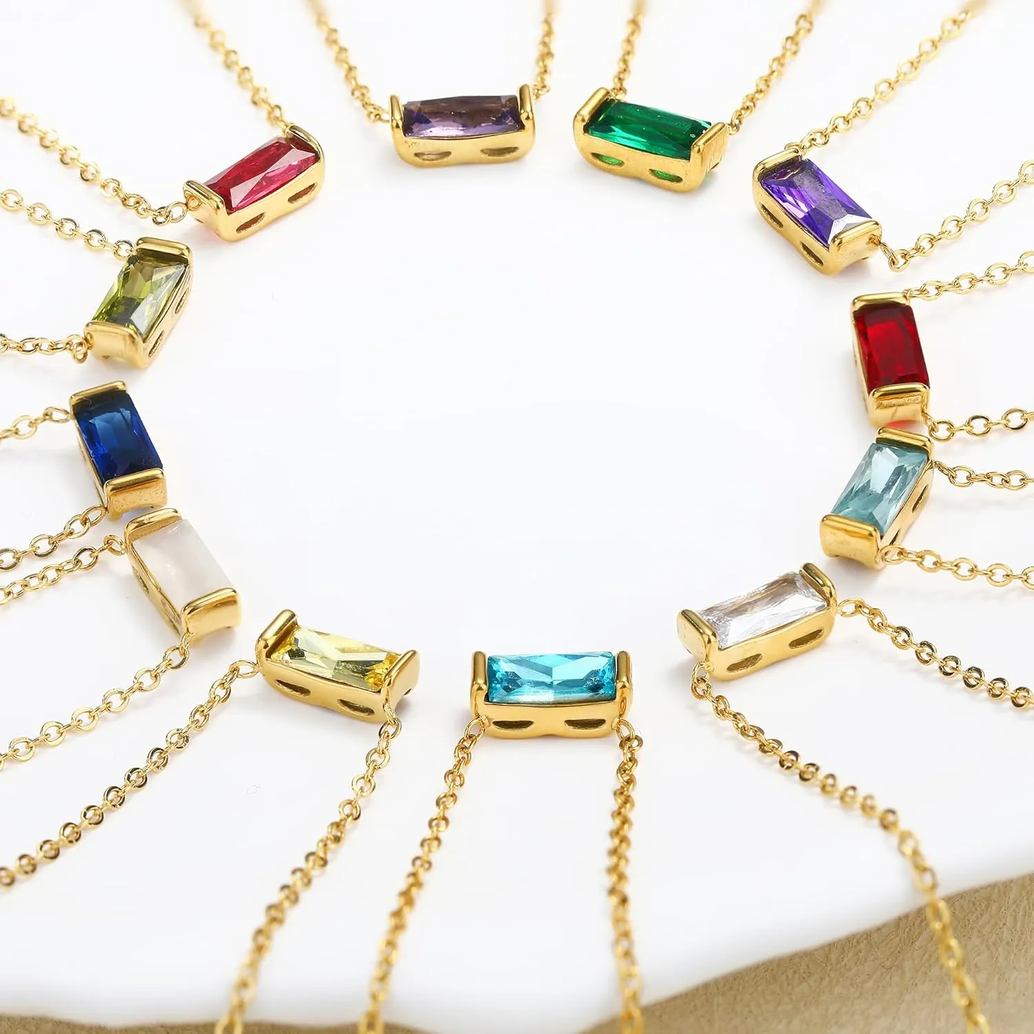 MISS RIGHT Dainty Emerald Cut Diamond Birthstone Necklace 18K Gold Plated for Women Trendy, Cute Baguette Cubic Zirconia Crystal Pendant Necklaces Birthday Gifts