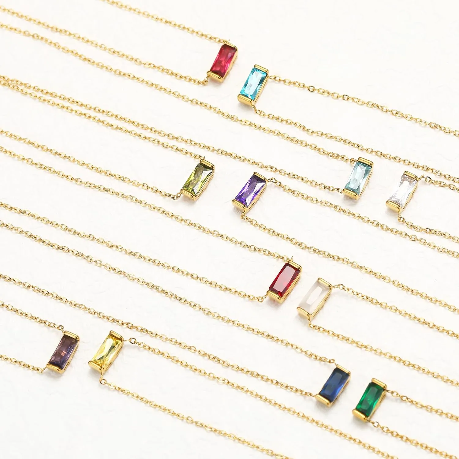 MISS RIGHT Dainty Emerald Cut Diamond Birthstone Necklace 18K Gold Plated for Women Trendy, Cute Baguette Cubic Zirconia Crystal Pendant Necklaces Birthday Gifts