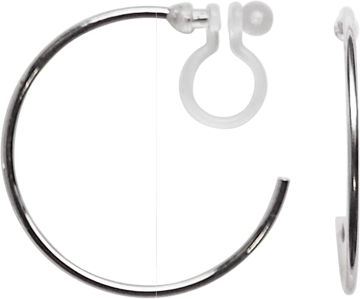 Miyabi Grace Womens Hoops Clip On Earrings Gold, Silver Invisible Clip On Hoop Earrings, Non Pierced Hypoallergenic Earrings, Rose Gold (30mm Silver Hoop)