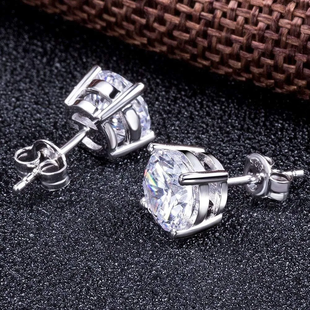 MMTTAO 925 Sterling Silver Pricess Cut Cubic Zirconia Stud Earrings for Women Men 4 Prong Sparkling Brilliance Diamond CZ Studs Ear Piercing Earrings Hypoallergenic Jewelry for Her 4MM-8MM Available