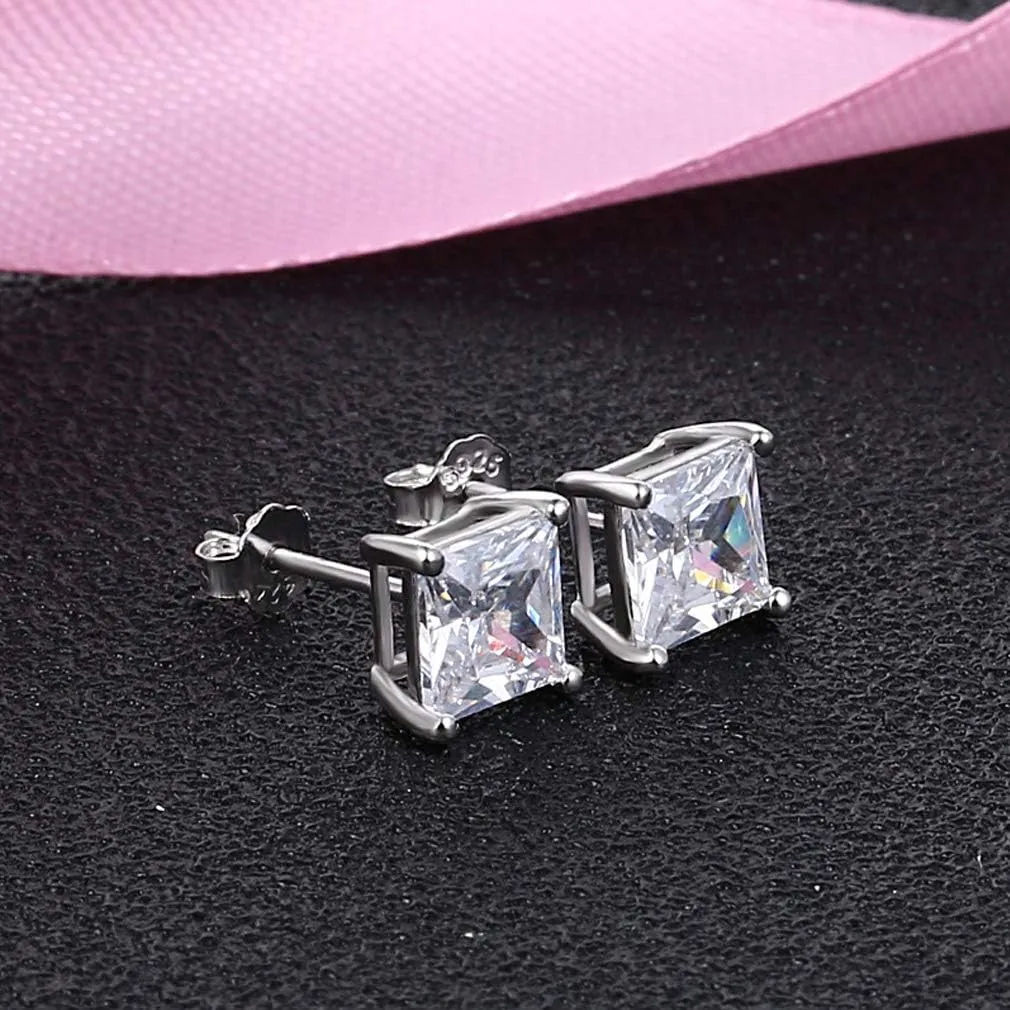 MMTTAO 925 Sterling Silver Pricess Cut Cubic Zirconia Stud Earrings for Women Men 4 Prong Sparkling Brilliance Diamond CZ Studs Ear Piercing Earrings Hypoallergenic Jewelry for Her 4MM-8MM Available