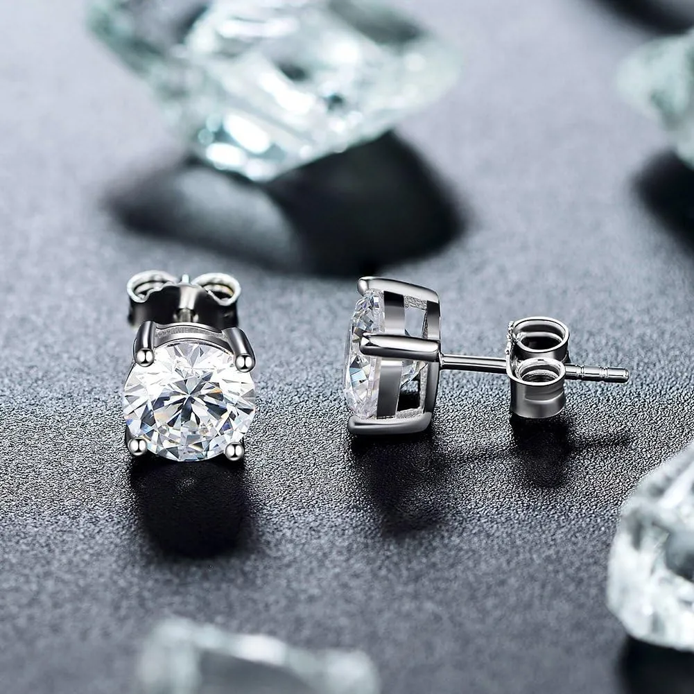 MMTTAO 925 Sterling Silver Pricess Cut Cubic Zirconia Stud Earrings for Women Men 4 Prong Sparkling Brilliance Diamond CZ Studs Ear Piercing Earrings Hypoallergenic Jewelry for Her 4MM-8MM Available