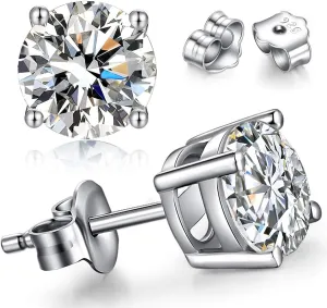 MMTTAO 925 Sterling Silver Pricess Cut Cubic Zirconia Stud Earrings for Women Men 4 Prong Sparkling Brilliance Diamond CZ Studs Ear Piercing Earrings Hypoallergenic Jewelry for Her 4MM-8MM Available