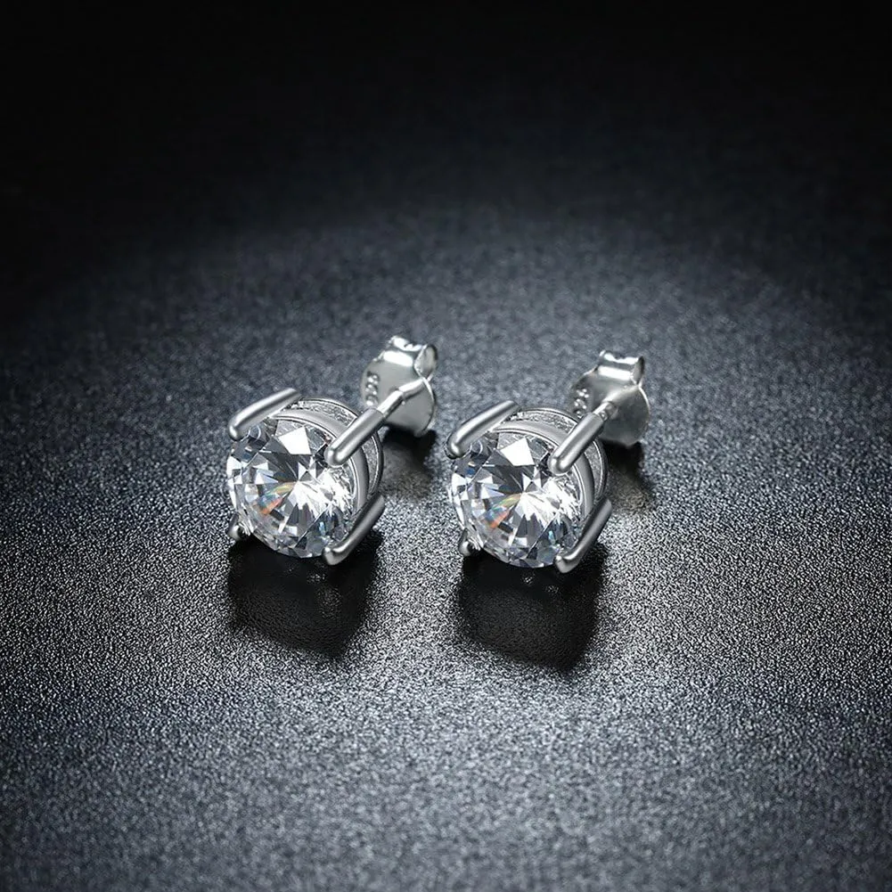 MMTTAO 925 Sterling Silver Pricess Cut Cubic Zirconia Stud Earrings for Women Men 4 Prong Sparkling Brilliance Diamond CZ Studs Ear Piercing Earrings Hypoallergenic Jewelry for Her 4MM-8MM Available