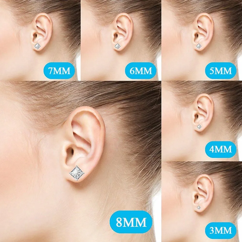 MMTTAO 925 Sterling Silver Pricess Cut Cubic Zirconia Stud Earrings for Women Men 4 Prong Sparkling Brilliance Diamond CZ Studs Ear Piercing Earrings Hypoallergenic Jewelry for Her 4MM-8MM Available