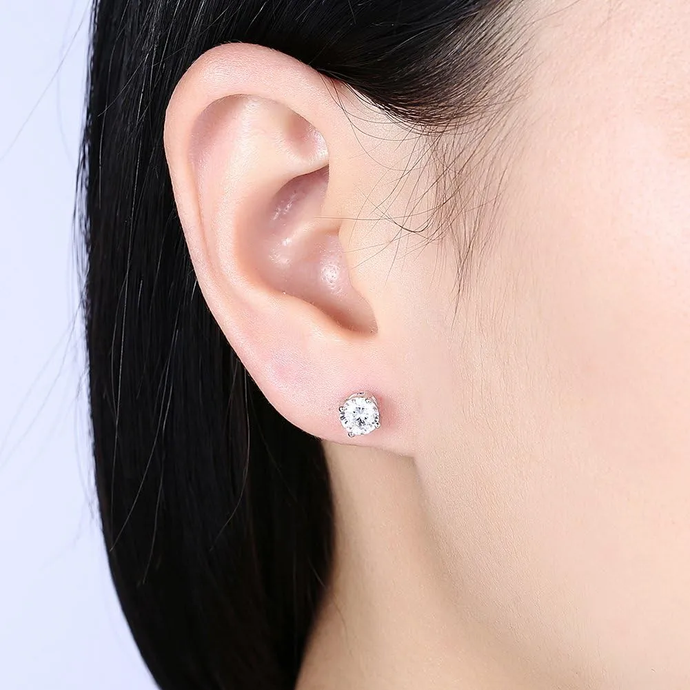 MMTTAO 925 Sterling Silver Pricess Cut Cubic Zirconia Stud Earrings for Women Men 4 Prong Sparkling Brilliance Diamond CZ Studs Ear Piercing Earrings Hypoallergenic Jewelry for Her 4MM-8MM Available