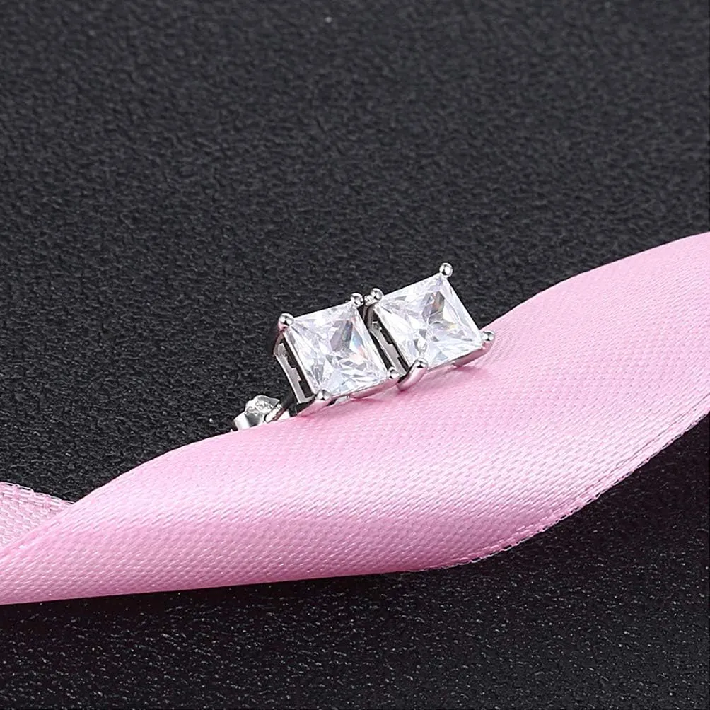 MMTTAO 925 Sterling Silver Pricess Cut Cubic Zirconia Stud Earrings for Women Men 4 Prong Sparkling Brilliance Diamond CZ Studs Ear Piercing Earrings Hypoallergenic Jewelry for Her 4MM-8MM Available
