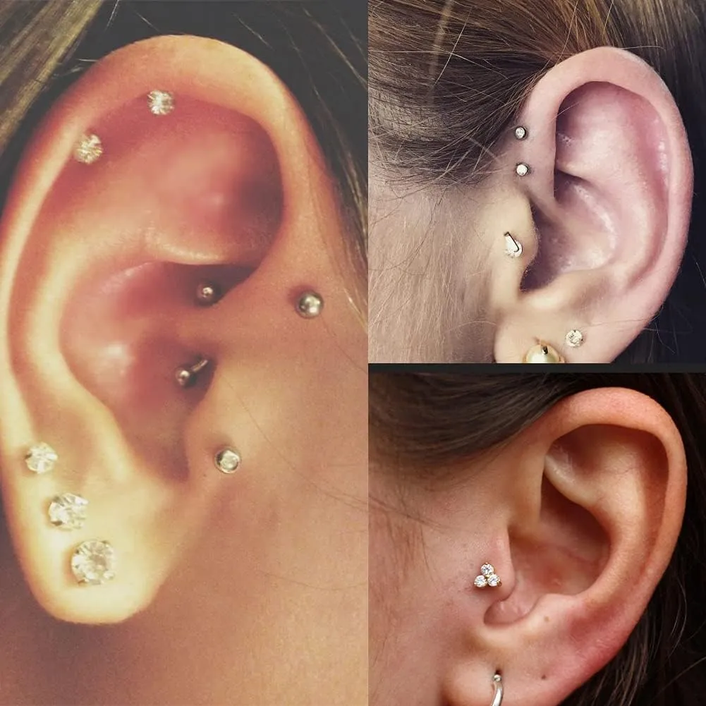 MODRSA Silver & Gold Threadless Nose Studs 20g & 18g Flat Back, Cartilage & Conch Earring Studs for Women 6mm & 8mm