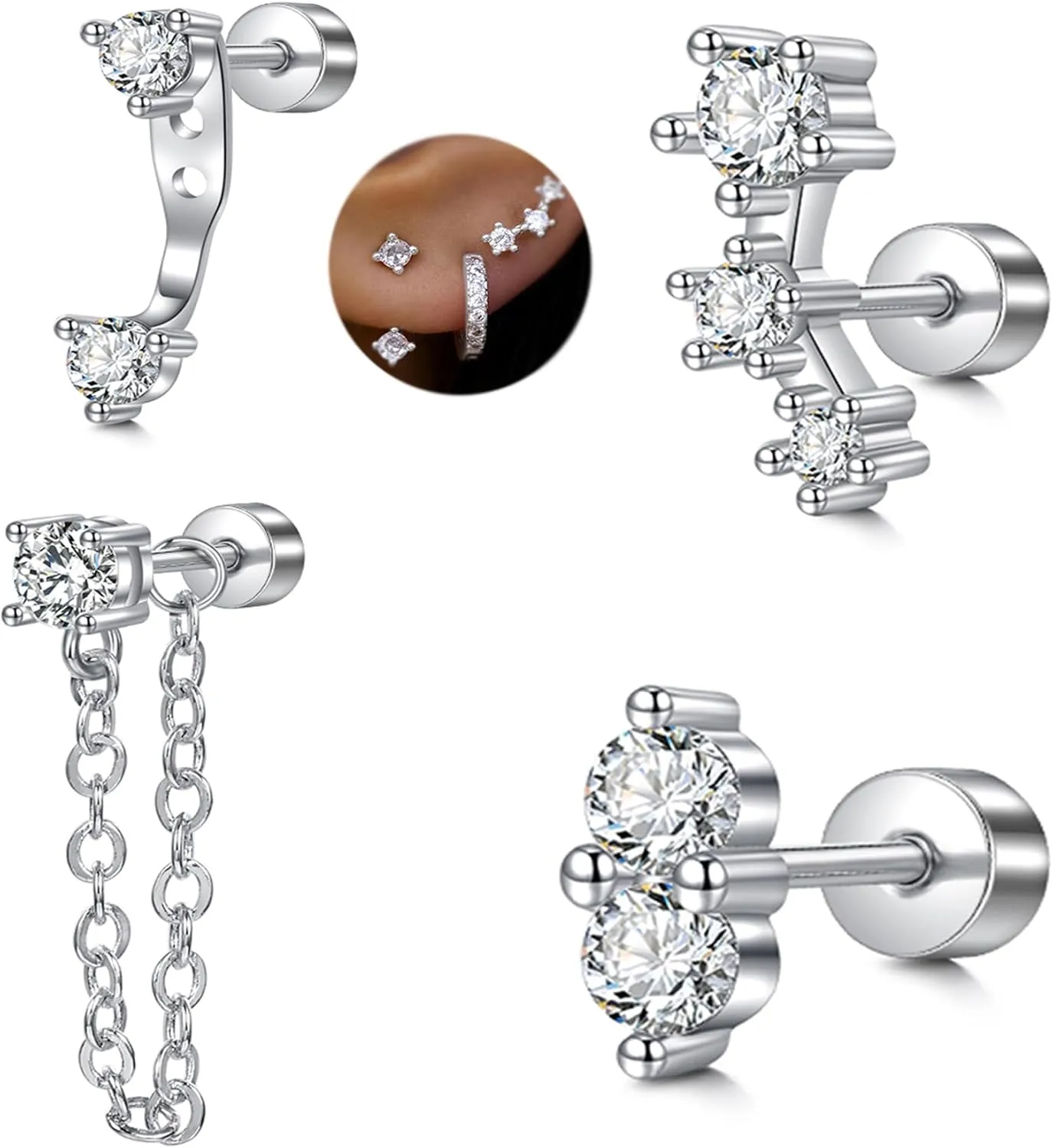 MODRSA Tragus & Helix Piercing Earrings - Flat Back, Forward Helix, Cartilage & Tragus Jewelry