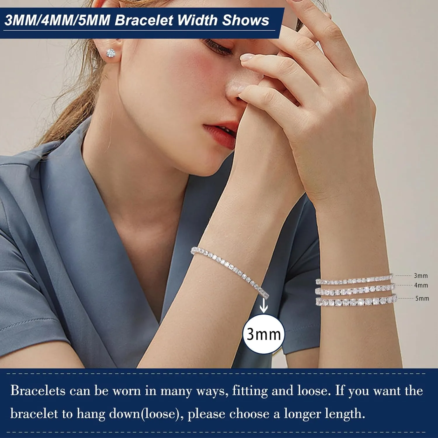 Moissanite Bracelet for Women 2/3/4/5MM Moissanite Tennis Bracelet Men 18K Gold Plated S925 Sterling Silver Bracelets 2.11-21.0CT D Color VVS1 Round Simulated Diamond Bracelets 6-8.5Inch Tennis Chain