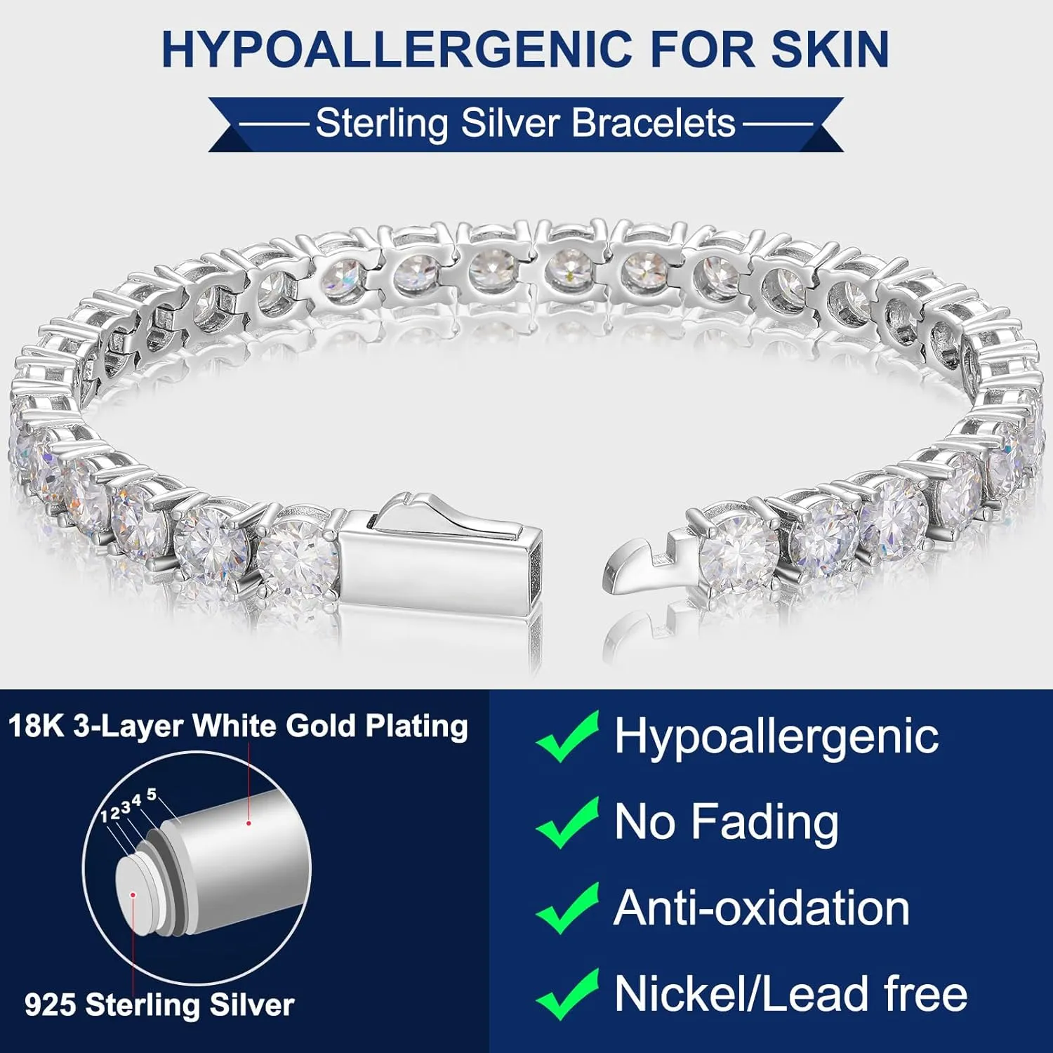 Moissanite Bracelet for Women 2/3/4/5MM Moissanite Tennis Bracelet Men 18K Gold Plated S925 Sterling Silver Bracelets 2.11-21.0CT D Color VVS1 Round Simulated Diamond Bracelets 6-8.5Inch Tennis Chain
