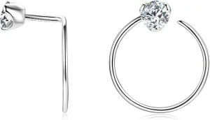 Moissanite Earring Front Back Ear Jackets Earrings for Women, 925 Sterling Silver Sparkling VVS1 Lab Create Diamond Spiral Twist Stud Earrings Hypoallergenic Minimalist Threader Hoops Jewelry for Sensitive Ear