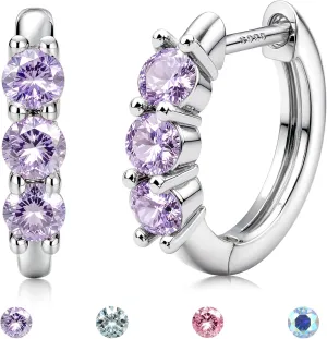 Moissanite Earrings Hoops : 18K White Gold Plated 925 Sterling Silver Earrings Hypoallergenic Small Gold Huggie Hoop Earrings for Women Men Round Cut Multicolor VVS1