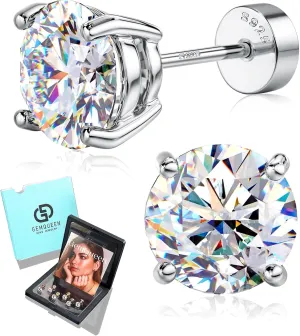 Moissanite Earrings Studs : D Color VVS1 Hypoallergenic 14K Gold Plated Flat Back 925 Sterling Silver Earring for Women Men Cartilage Helix Conch Piercing Jewelry Brilliant Round Cut 2-3CT
