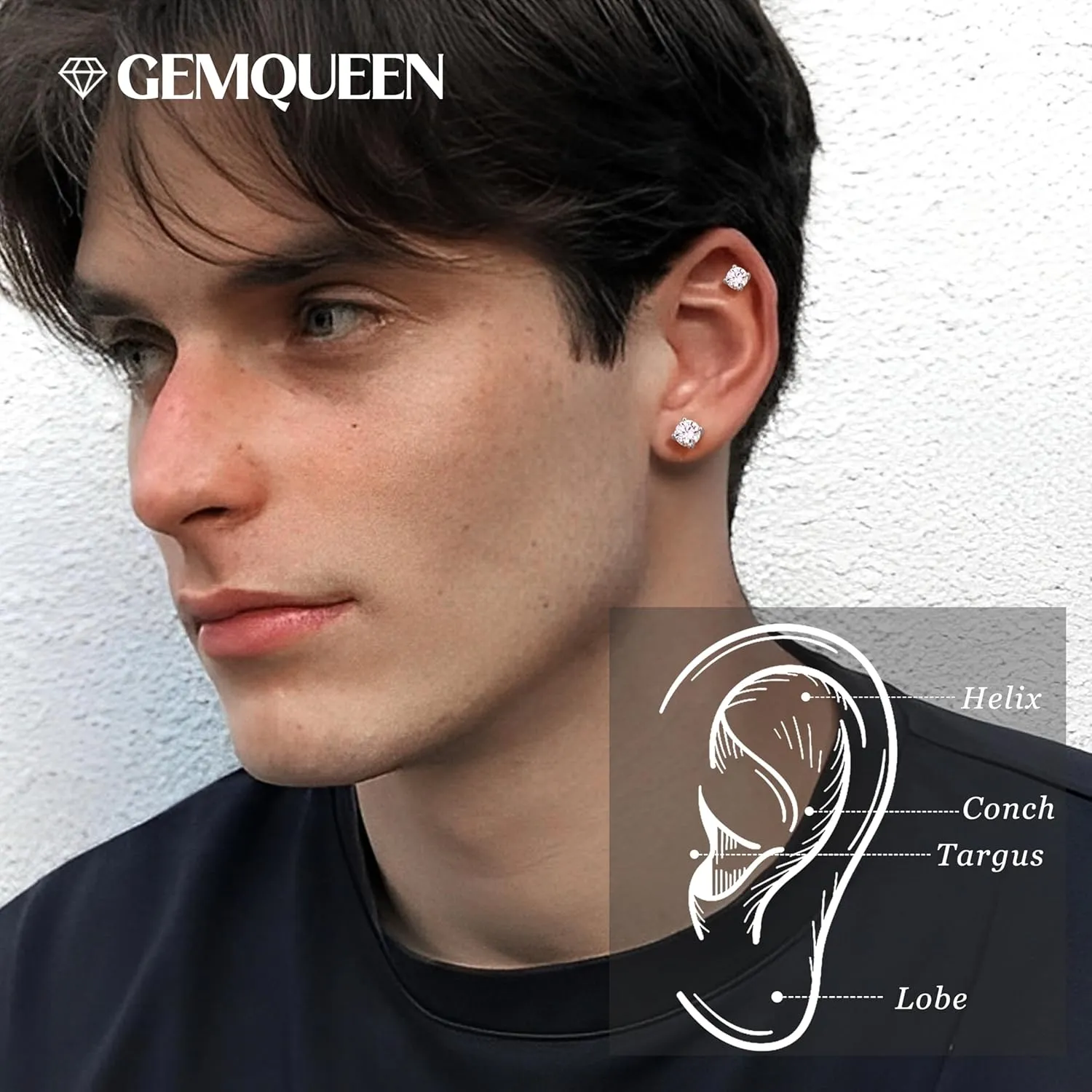 Moissanite Earrings Studs : D Color VVS1 Hypoallergenic 14K Gold Plated Flat Back 925 Sterling Silver Earring for Women Men Cartilage Helix Conch Piercing Jewelry Brilliant Round Cut 2-3CT
