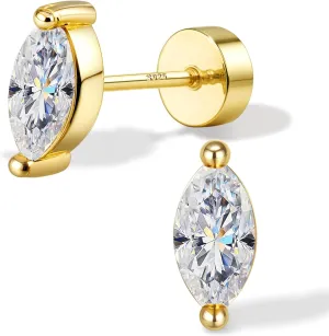Moissanite Earrings Studs Flat Back Earrings Hypoallergenic - 14K Gold Plated Sterling Silver Earring for Women Men Small Dainty Cartilage Helix Piercing Jewelry D Color VVS1