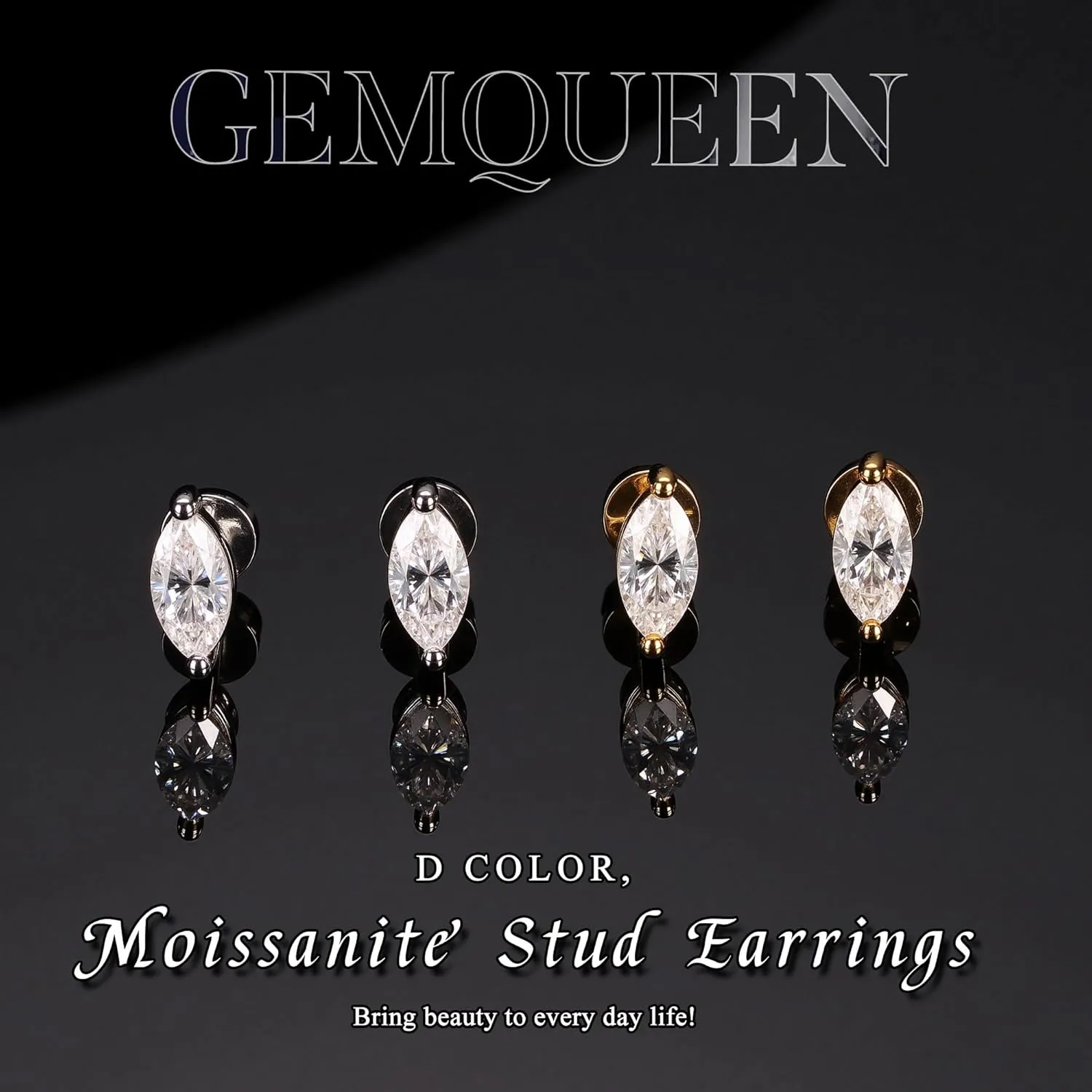 Moissanite Earrings Studs Flat Back Earrings Hypoallergenic - 14K Gold Plated Sterling Silver Earring for Women Men Small Dainty Cartilage Helix Piercing Jewelry D Color VVS1