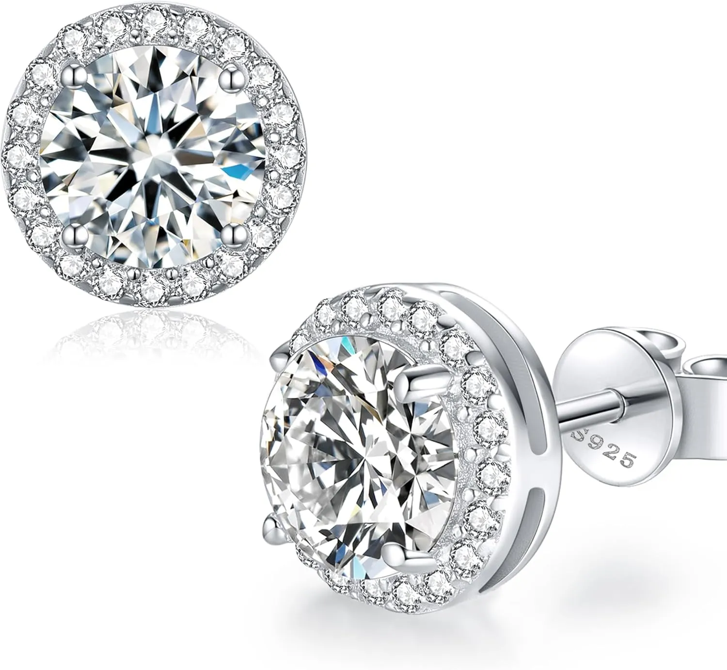 Moissanite Earrings Studs for Women, Round Cut D Color VVS1 Clarity Lab Created Moissanite Studs Earrings for Men S925 Sterling Silver Plated with 18k White Gold Jewelry