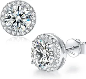 Moissanite Earrings Studs for Women, Round Cut D Color VVS1 Clarity Lab Created Moissanite Studs Earrings for Men S925 Sterling Silver Plated with 18k White Gold Jewelry
